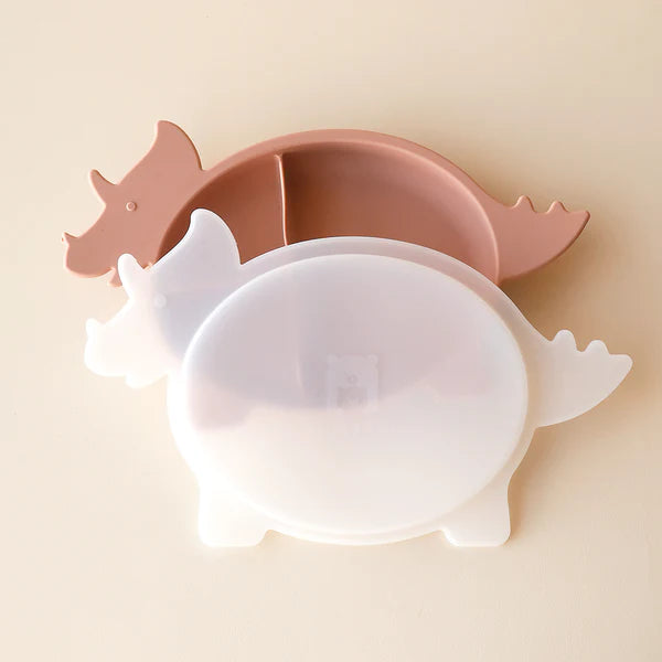 Triceratops Dino Section Plate with Lid - Rose Dust