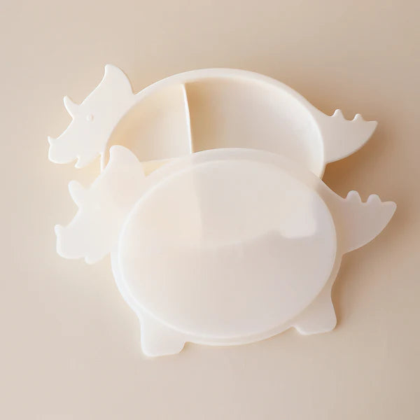Triceratops Dino Section Plate with Lid - Marshmallow