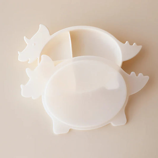 Triceratops Dino Section Plate with Lid - Marshmallow
