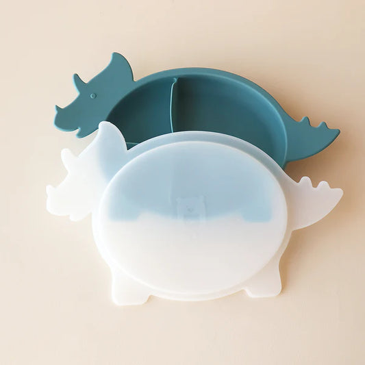 Triceratops Dino Section Plate with Lid - Smoke Blue