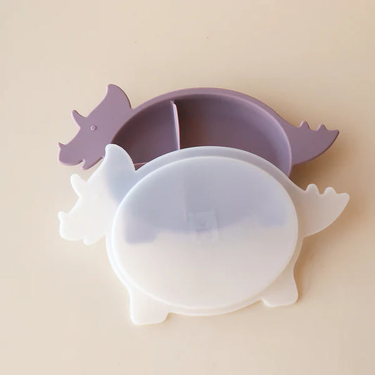 Triceratops Dino Section Plate with Lid - Hushed Plumb