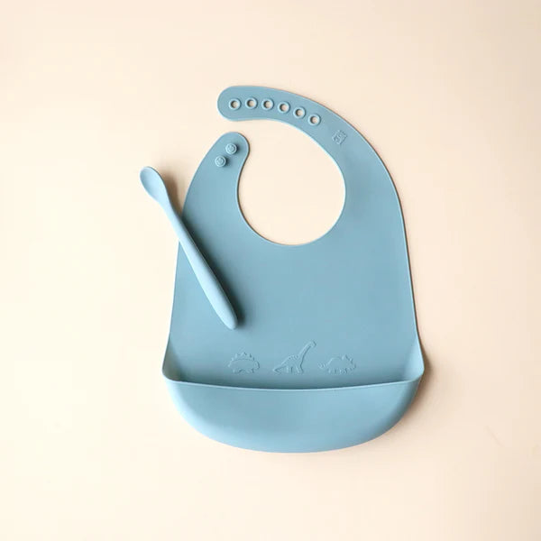 Bib and Spoon Set - Blue Mist