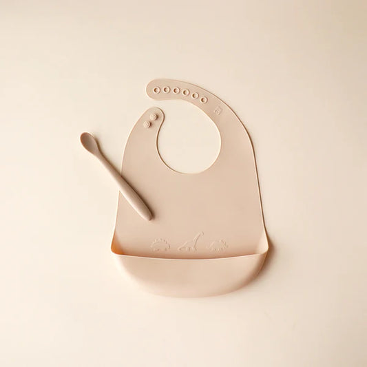 Bib and Spoon Set - Oatmeal Mist